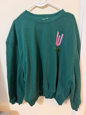 WICKED Target Women's Teal Crewneck Sweatshirt with Pink Crest Detail